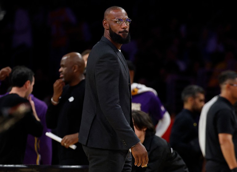 LeBron James reacts..