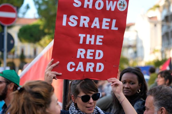 Photos: People in Italy demand Israel boycott before World Cup qualifier