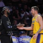 LeBron James and Luka Doncic react.