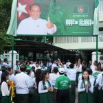Myanmar rebels to withdraw from two towns under new China-brokered truce Members of the military-backed Union Solidarity and Development Party (USDP) gather for opening ceremony of the party's slogan poster during the first day of election campaign for upcoming general election at their Yangon region party's headquarters Tuesday, Oct. 28, 2025, in Yangon, Myanmar. (AP Photo/Thein Zaw)