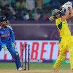VISAKHAPATNAM, INDIA - OCTOBER 12: Ellyse Perry of Australia hits out for six to complete the record breaking run chase of 331 and win the ICC Women's Cricket World Cup India 2025 match between India and Australia at Dr. Y.S. Rajasekhara Reddy ACA-VDCA Cricket Stadium on October 12, 2025 in Visakhapatnam, India. (Photo by Pankaj Nangia/Getty Images)