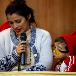 Tina Ghimire, wife of Padam Ghimire, speaks to members of the media about her husband, who is in Russia, as families of Nepali nationals who have been recruited by the Russian army to fight against Ukraine pleaded for their safe return, in Kathmandu, Nepal February 2, 2024. REUTERS/Navesh Chitrakar