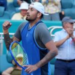 Nick Kyrgios reacts.