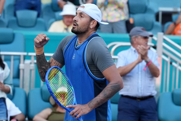 Nick Kyrgios reacts.