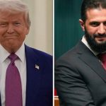 This combination of photos shows US President Donald Trump, left, and Syria's President Ahmed al-Sharaa.