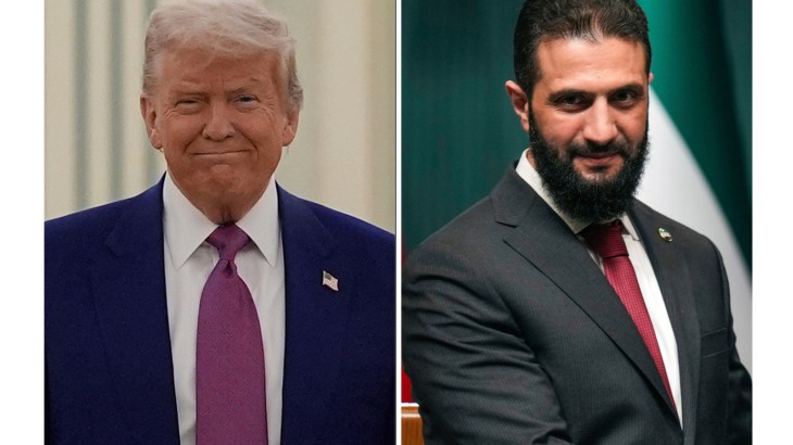 This combination of photos shows US President Donald Trump, left, and Syria's President Ahmed al-Sharaa.