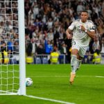 Kylian Mbappe reacts.