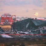 Debris is seen at a crash site of a Turkish military cargo plane in Georgia's Sighnaghi municipality, close to the Azerbaijani border