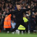 MANCHESTER, ENGLAND - NOVEMBER 09: Pep Guardiola, Manager of Manchester City, celebrates his team's first goal, scored by Erling Haaland of Manchester City during the Premier League match between Manchester City and Liverpool at Etihad Stadium on November 09, 2025 in Manchester, England. (Photo by Michael Regan/Getty Images)