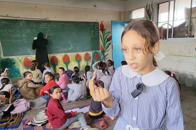 Palestinian student Inam Al Maghari speaks about her return to school.
